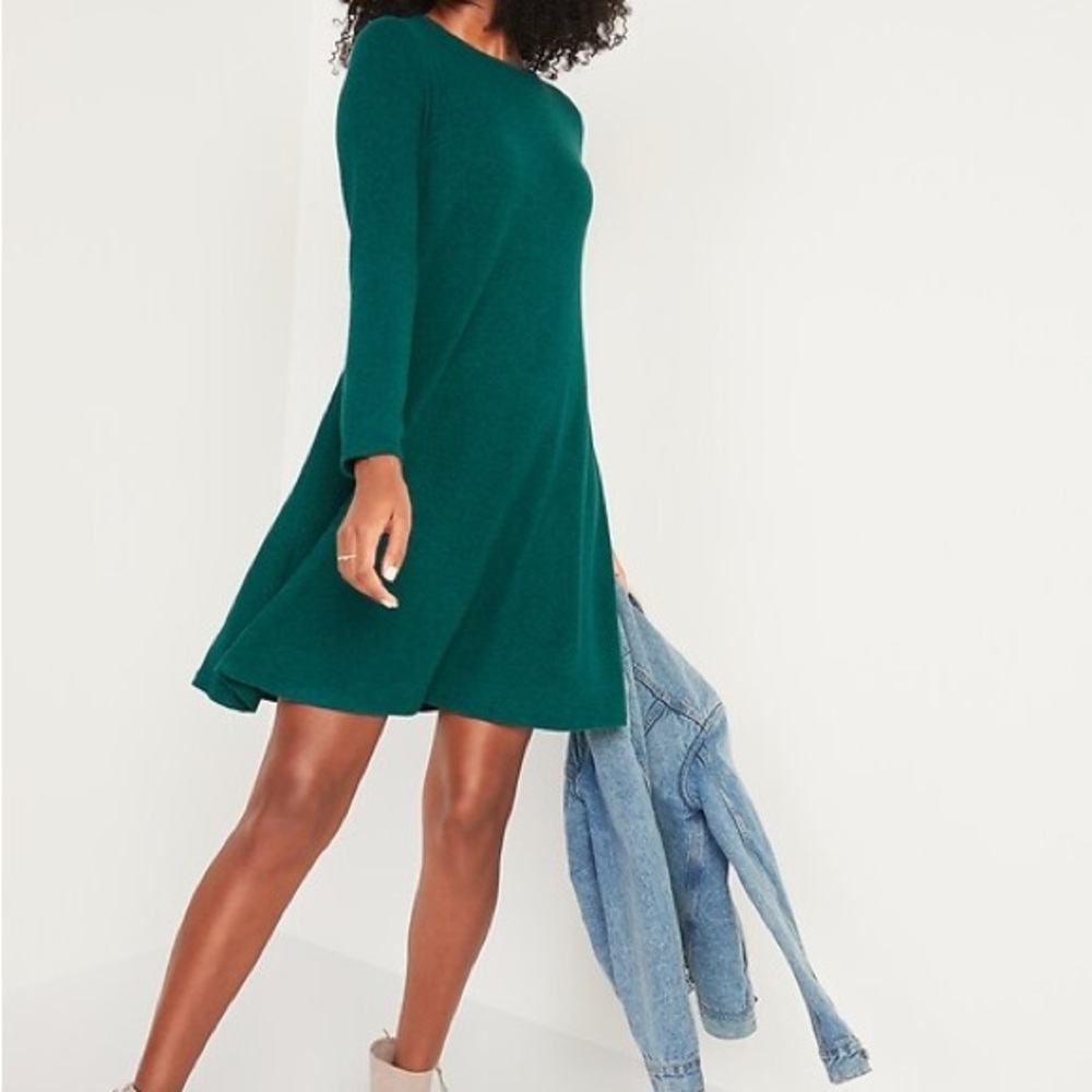 Old Navy plush long-sleeve‎ mini swing dress emerald green XS